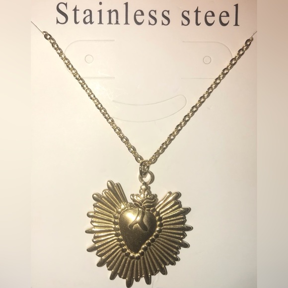 Sacred Heart~ Fiery Floral Radiating Bursting Jesus Mary Catholic Steel Necklace - Picture 15 of 16